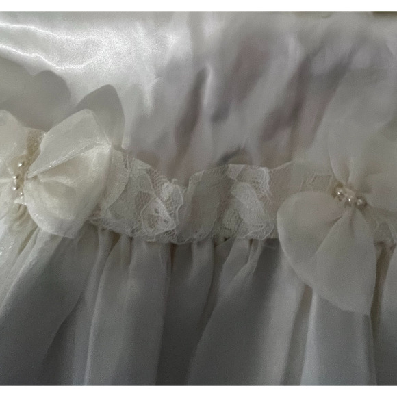 First Communion Dress Girls Size M White Sheer Lined Bows Peals Lace Satin Trim - Picture 13 of 16